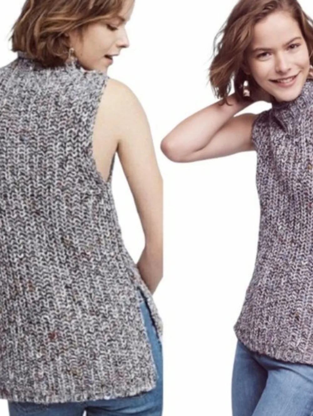 Anthropologie Moth Joelle Wool Blend Sleeveless Sweater Roll Neck